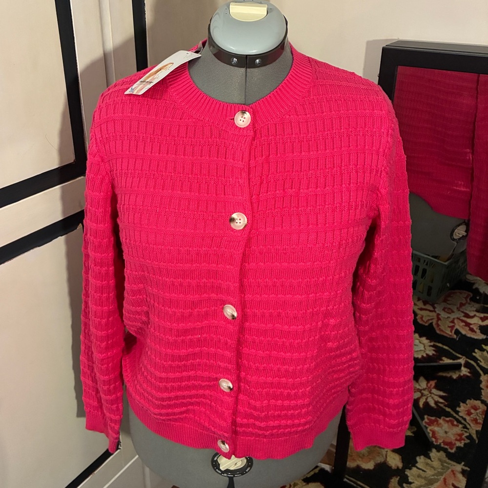Hot Pink Cardigan Sweater (Medium - New With Tags)